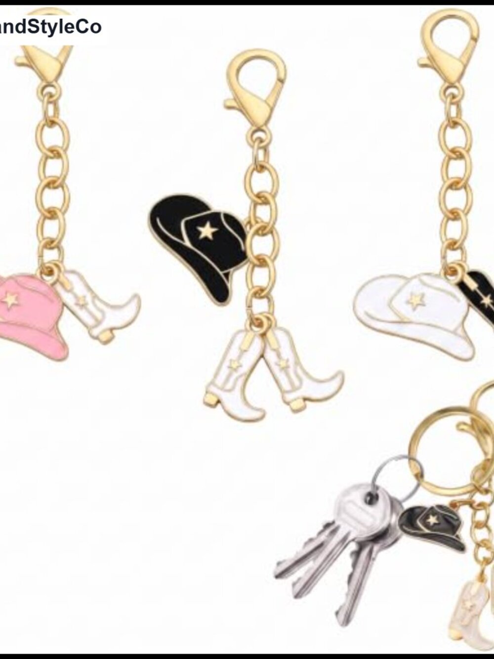 3 Pc Cowgirl Boot Hat Keychain Charms Alloy Enamel Purse Bag Belt Loop Western